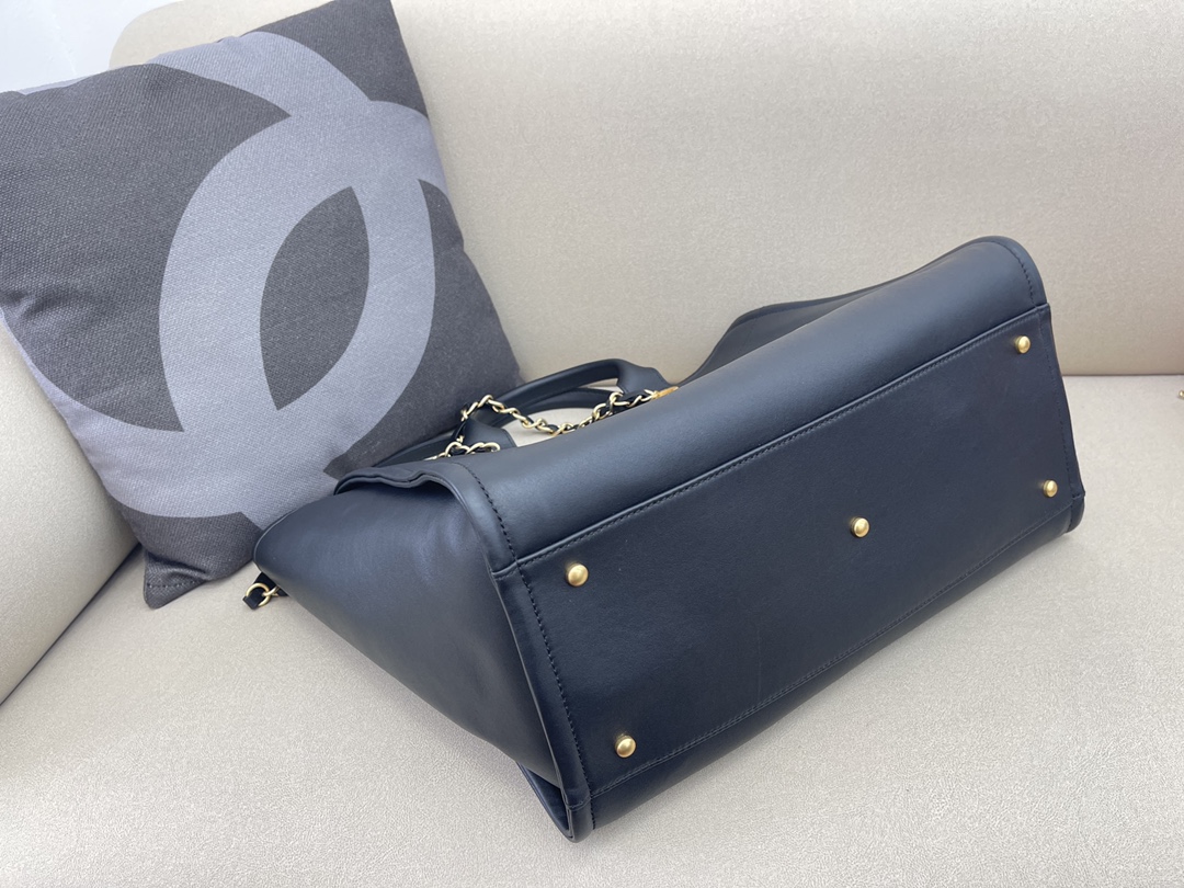 Calfskin Large Shopping Shoulder Bag Tote Bag A66941 Dark Blue 